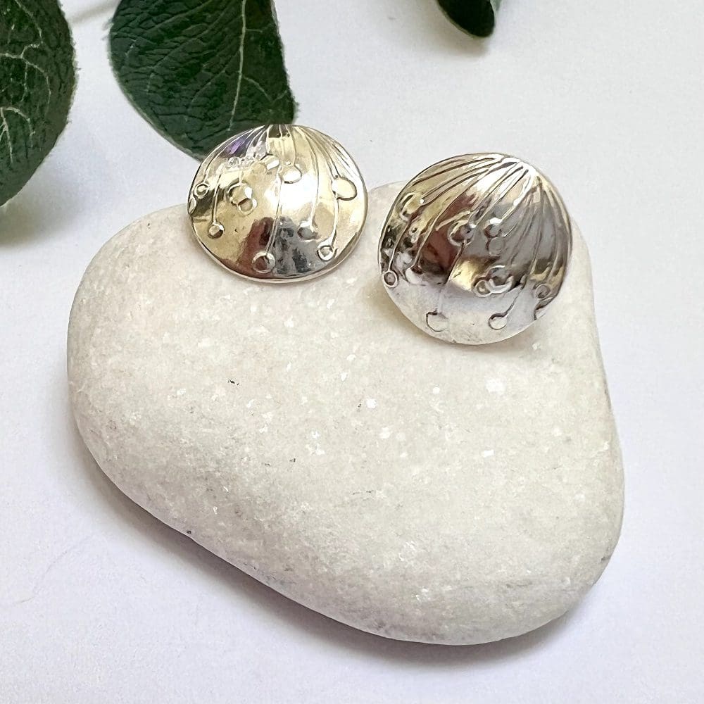 Large silver circle handmade stud earrings