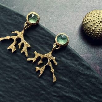 My Jewellery Garden Dancing in the Sea Garden Rose Cut Green Kyanite 18k Yellow Gold Vermeil Seaweed Dangle Earrings