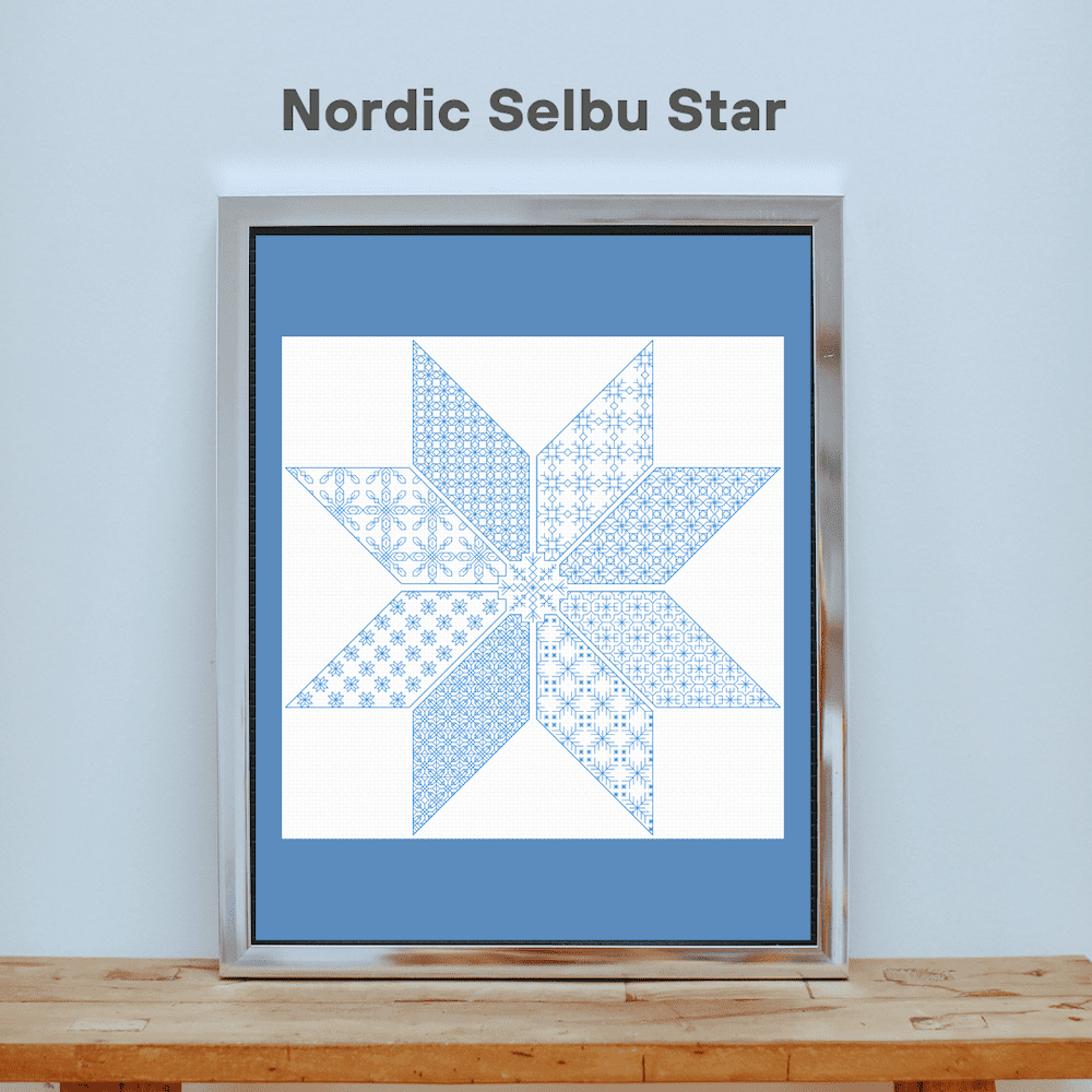 Blackwork embroidery craft box kit design - Nordic Selbu Star