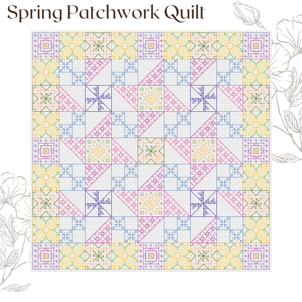 Spring Patchwork Quilt - Blackwork Embroidery - Craft Box Kit