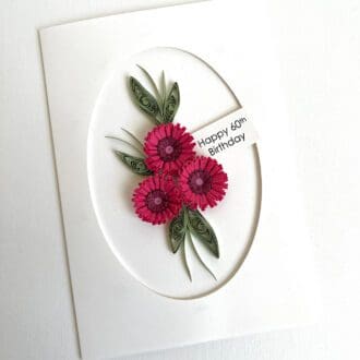 Birthday card with quilled flowers in deep pink