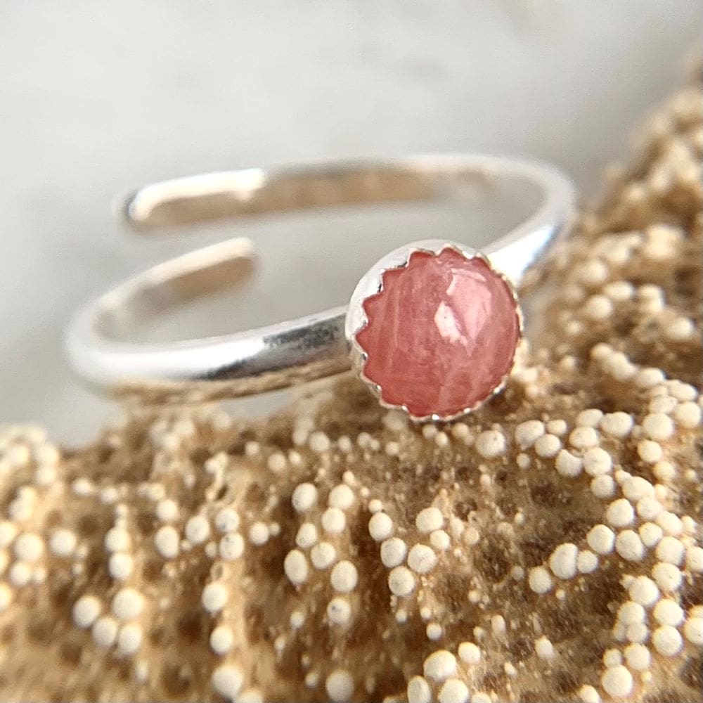Pink Rhodochrosite Gemstone and Sterling Silver Ring