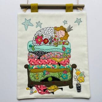 Pretty princess and the pea fairytale textile art wall hanging decoration with stars