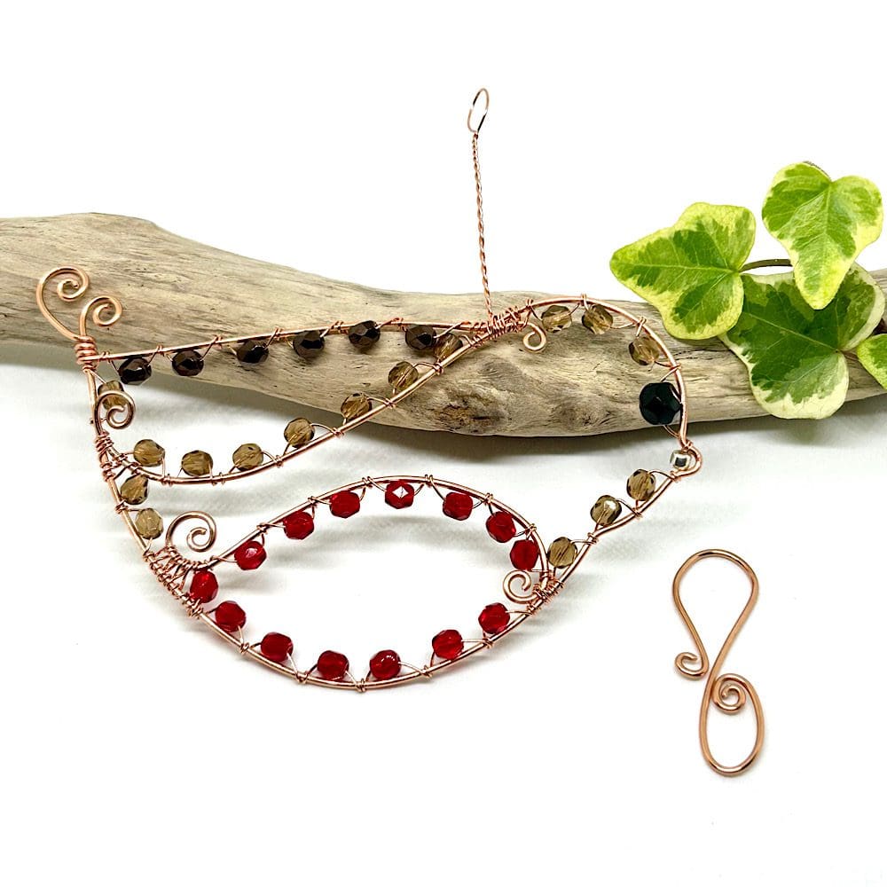 Red Robin Decoration Handmade with Copper & Crystal Beads