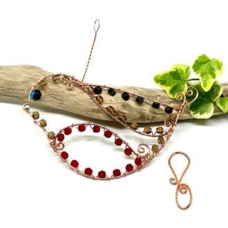 Red Robin Decoration Handmade with Copper and Crystal Beads