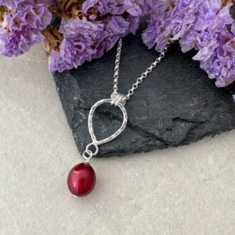 Red pearl necklace handmade in silver