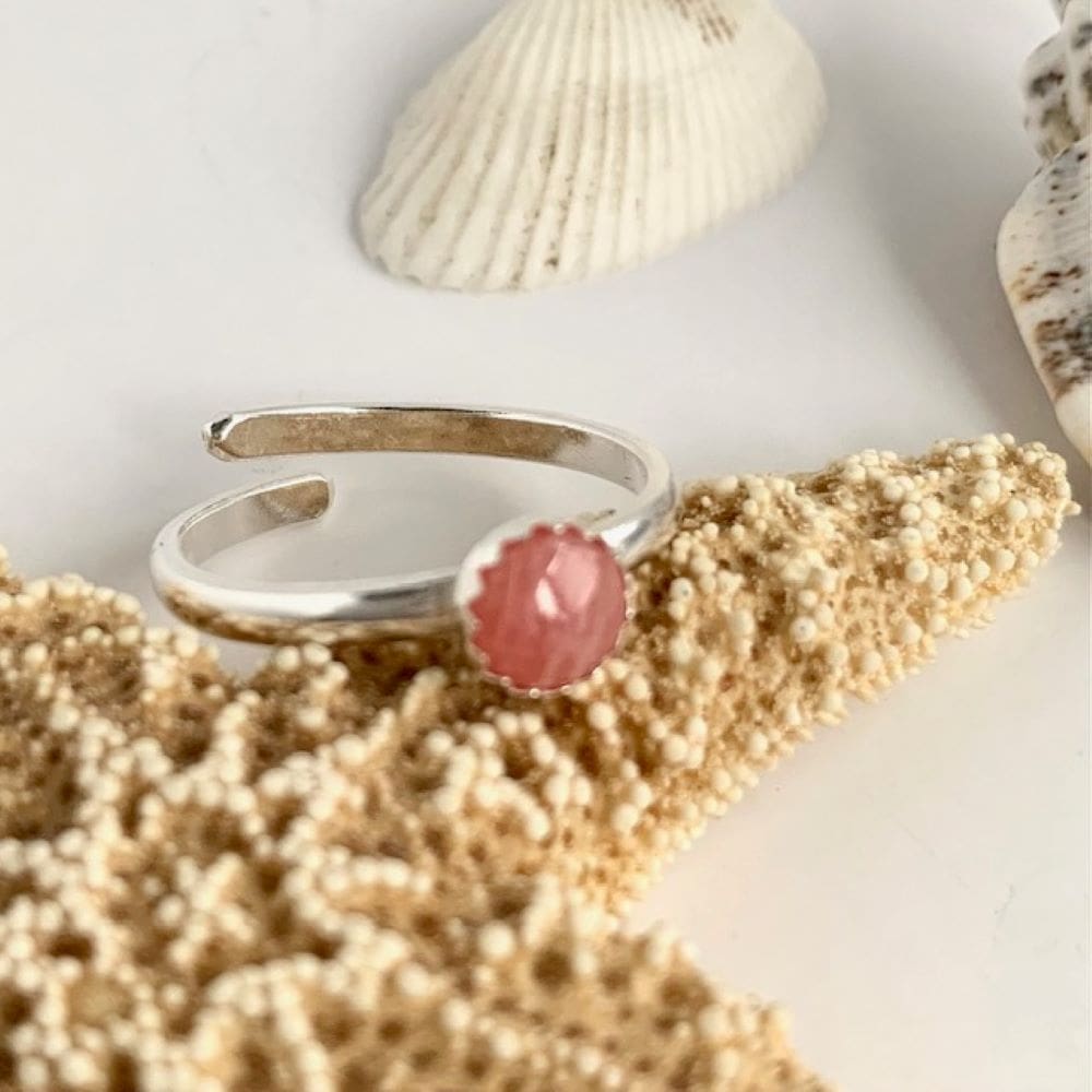 Rhodochrosite and Sterling Silver Open Ring
