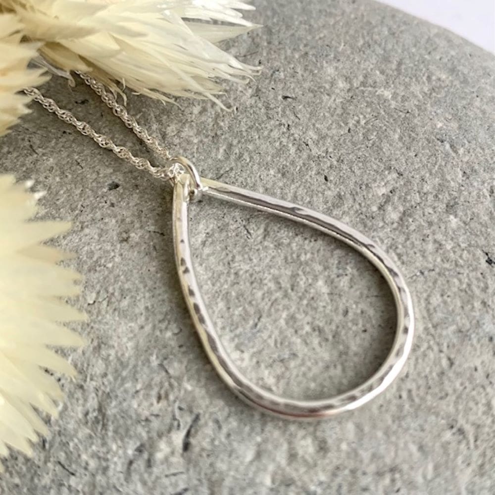 Rustic Sterling Silver Hammered Teardrop Wire Pendant