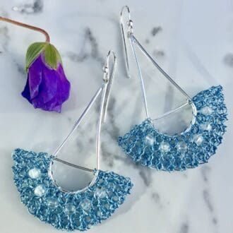 Silver earrings with moonstones and wire crochet