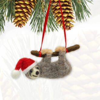 Needle felted hanging Christmas Sloth