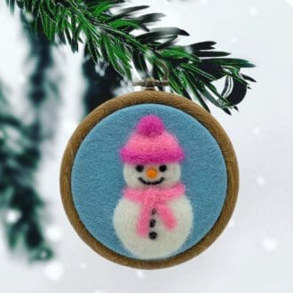 Needle felted hanging snowman picture