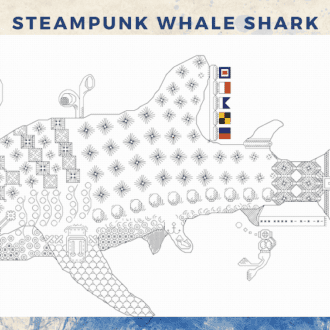 Steampunk Whale Shark - Blackwork Embroidery Craft Box Kit
