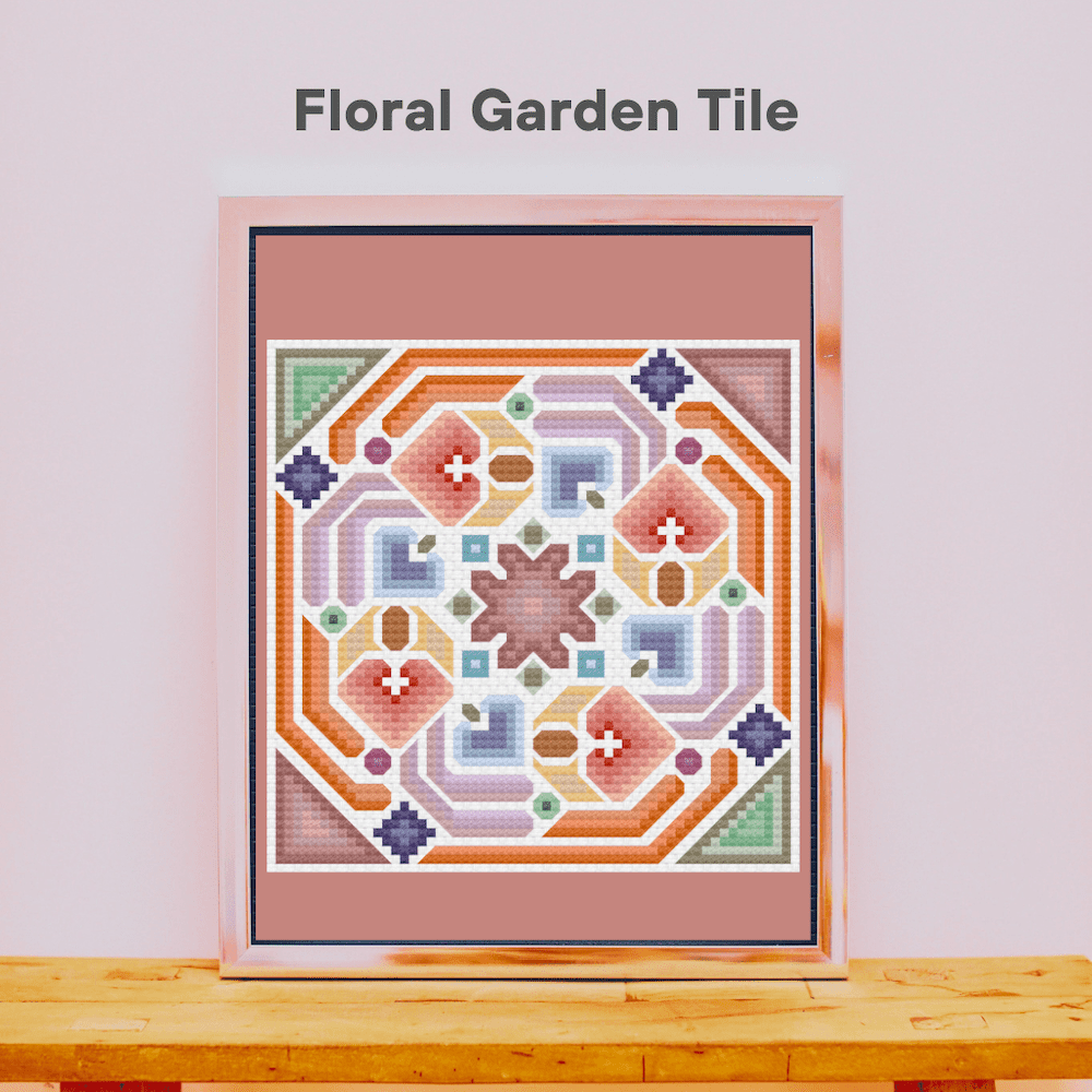 Cross stitch embroidery craft box kit design - Floral Garden Tile