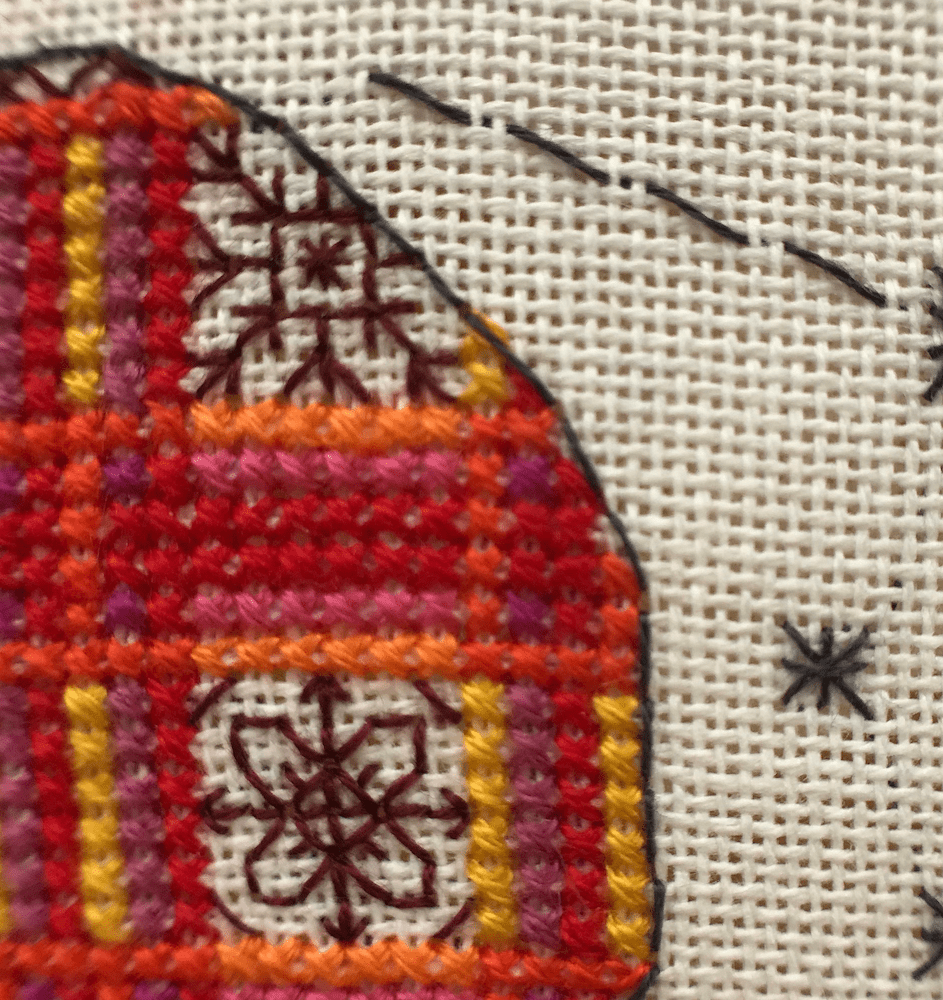 Cross stitch embroidery craft box kit design - Tartan Moon - Detail