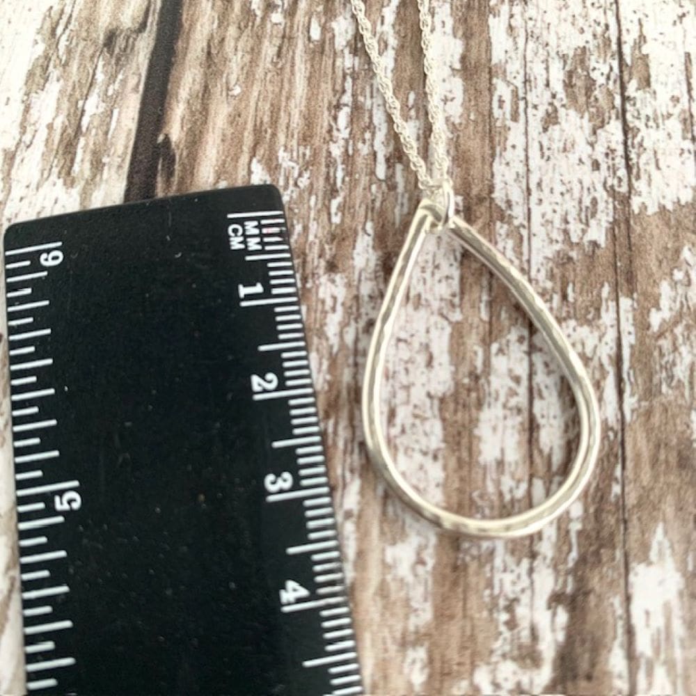 Teardrop Sterling Silver Wire Hammered Necklace