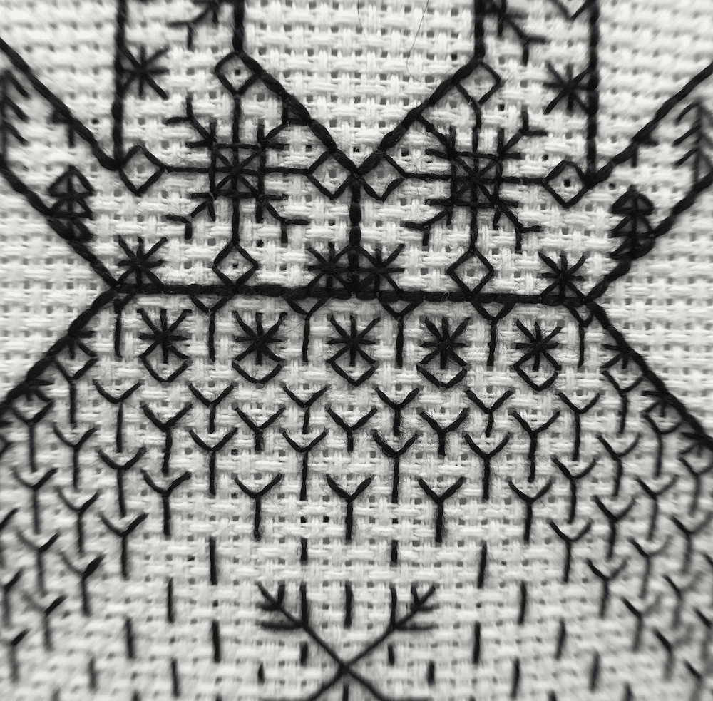Blackwork embroidery craft box kit design - Wild Winter Deer - Detail