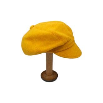Yellow Harris Tweed wool 8 panel newsboy hat