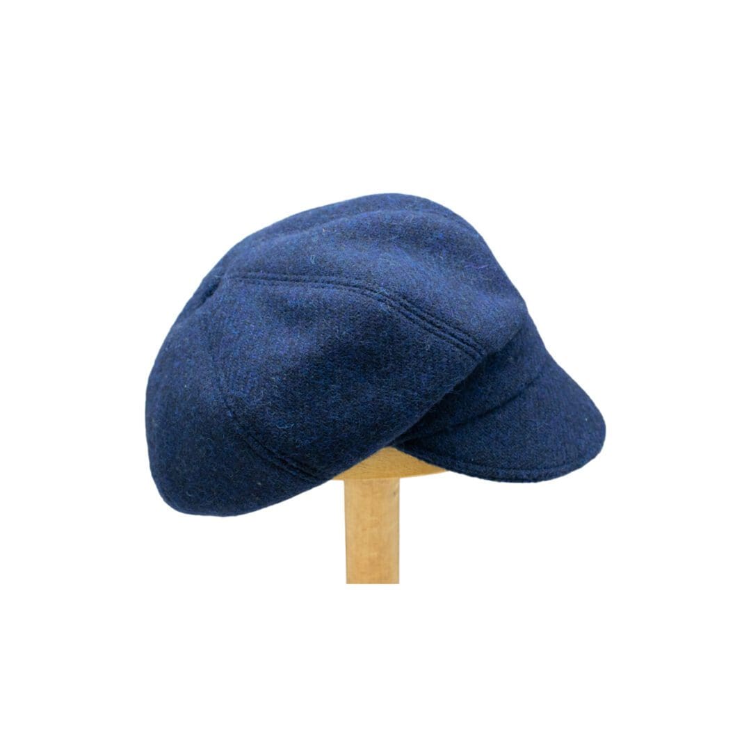 Navy blue harris tweed wool 8 panel newsboy cap