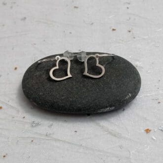 handmade recycled sterling silver open heart drop earrings