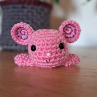 Regular sized crochet worry mouse with enormous ears