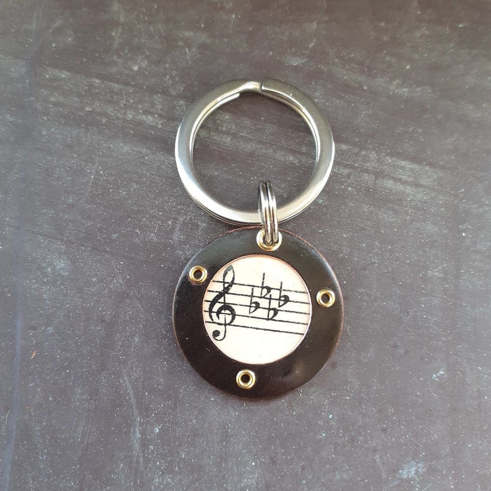 Music sheet and recycled copper keyring
