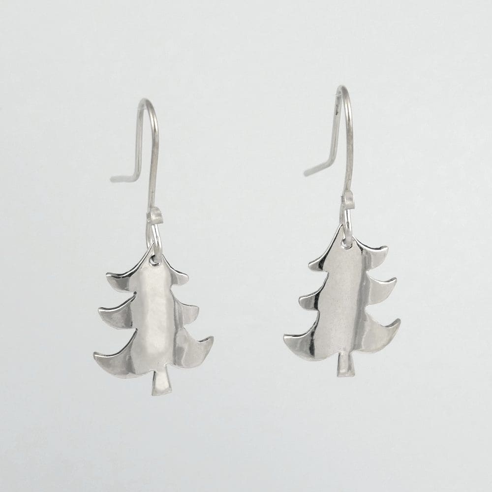 recycled-sterling-silver-Christmas-tree-ear-drops-on-a-white-background