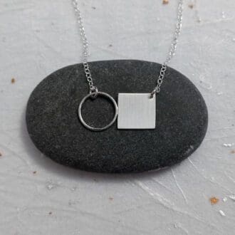 recycled sterling silver wire circle and square necklace