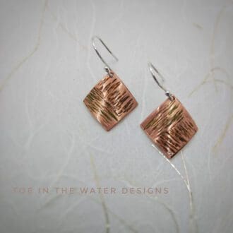 Textured and Coloured copper square earrings