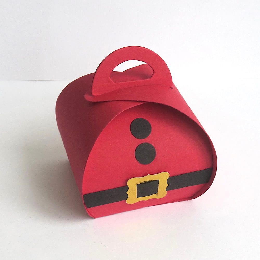 Christmas Santa favour box - red with black belt and buttons and gold foil buckle