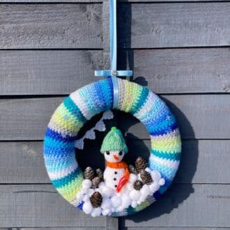 Crochet Snowman Winter Wreath with Snowballs