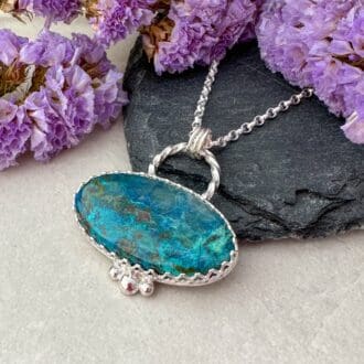 Green Blue shattuckite gemstone necklace handmade in silver - gift for her