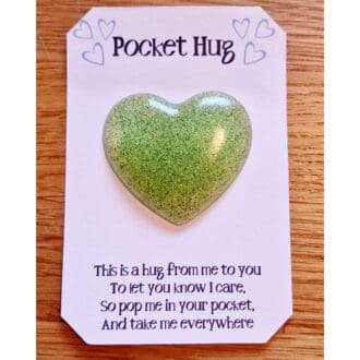 Green glitter resin pocket heart hug