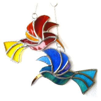 hummingbird sea blue red yellow sunbird stained glass suncatcher handmade