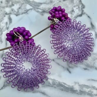 Lilac round fun earrings lightweight wire crochet