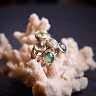 My Jewellery Garden Ocean Inspired Handmade Textured Cocktail Ring Sterling Silver Green Gemstones