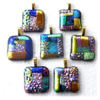 Patchwork dichroic glass fused pendant gold chain choice handmade ooak