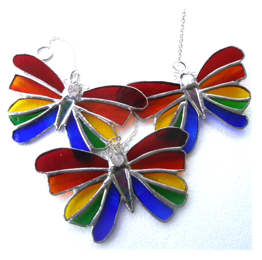 Rainbow crystal butterfly stained glass suncatcher