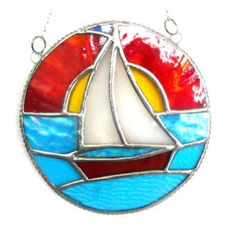 Sunset Sailboat suncatcher stained glass