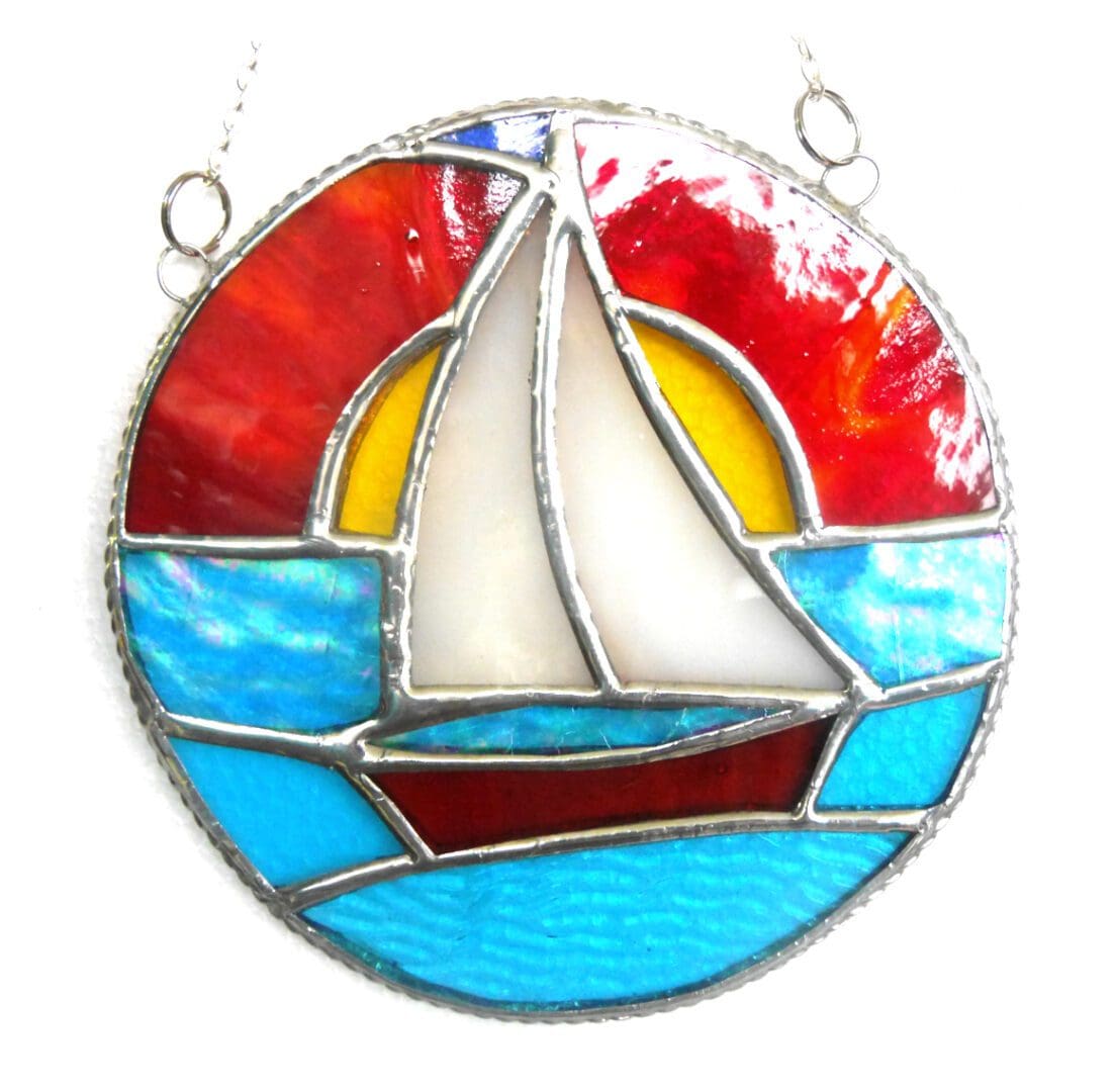 Sunset Sailboat suncatcher stained glass