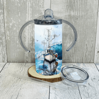 Adult Sippy Cup with a fishing vessel on
