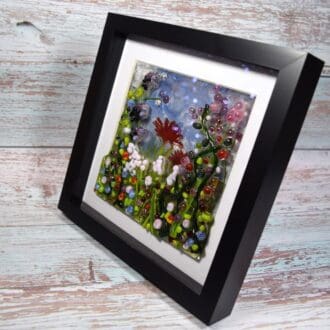 Unique handmade fused glass Picture in a black box frame