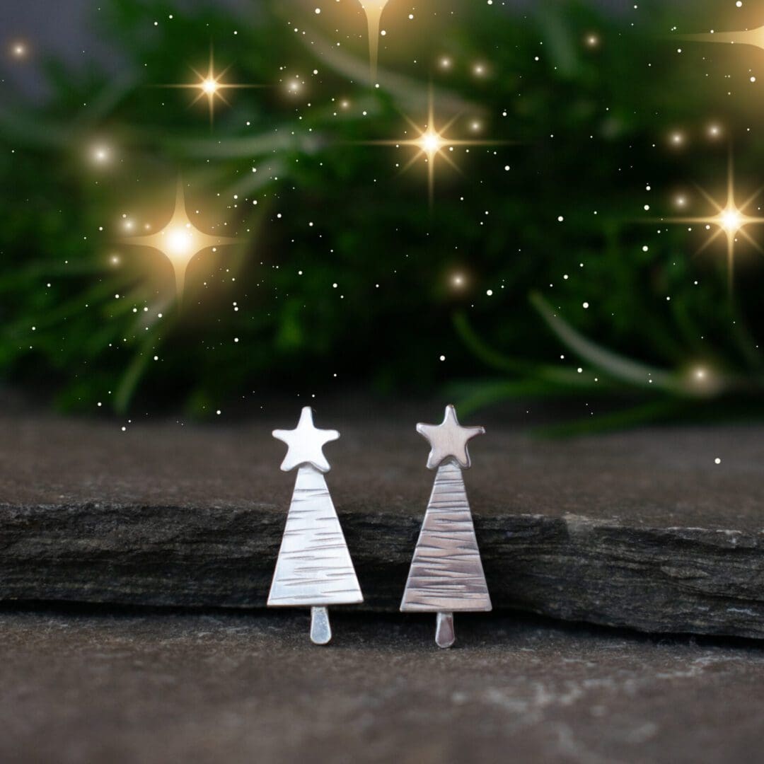 silver christmas tree stud earrings