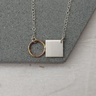 sterling silver and filled gold circle and square necklace