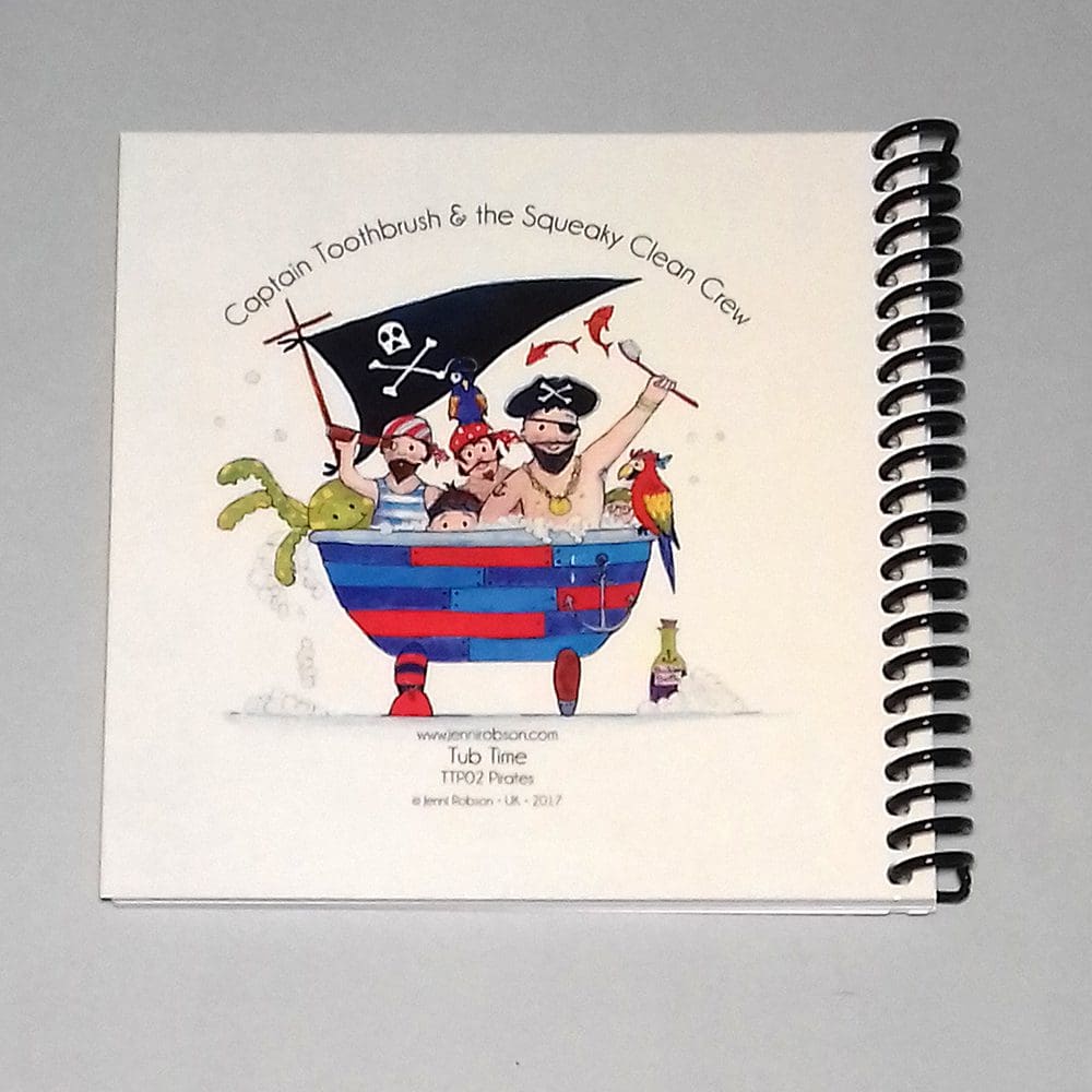 Pirates in the bathtub sketchbook. A child friendly sized coil bound book with 35 plain white pages to fill with doodles and sketches
