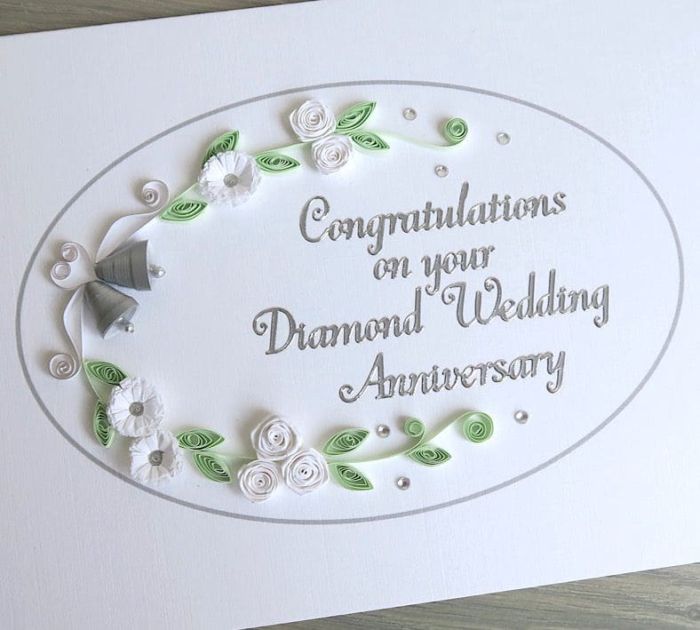 Handmade quilled diamond wedding anniversary congratulations card