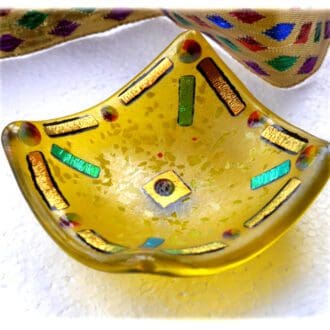 Deep yellow gold dichroic fused glass trinket dish valentine mothers day