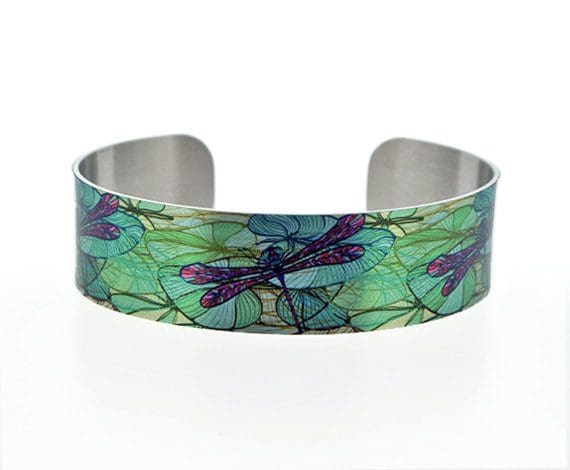 Dragonfly, bracelet, cuff, metal, bangle, teal, insects, jewellery, handmade UK, wildlife, nature, gift, DeCumi Designs