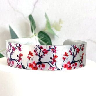 Sakura flowers, handmade jewellery, aluminium metal bangle, cuff bracelet