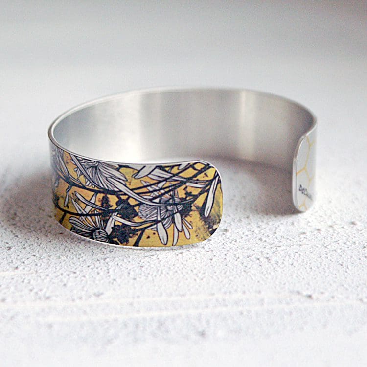 insect handmade jewellery, aluminium metal bangle, cuff bracelet with bees