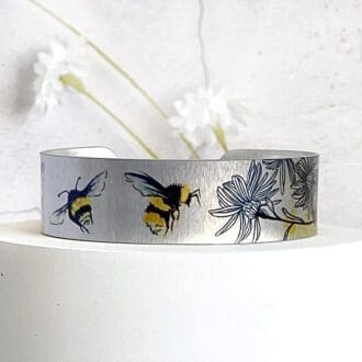 Insect handmade jewellery, aluminium metal bangle, cuff bracelet with bees